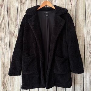 Forever 21 Black Teddy Jacket Faux Fur Sweater Coat Women’s Size S